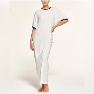 SKIMS Skims Soft Lounge Ringer T-Shirt Maxi Dress XS White & Navy